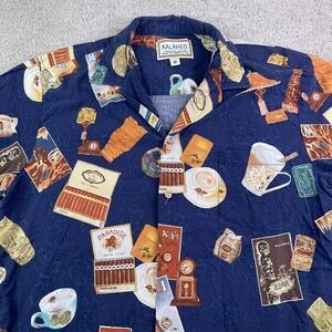 Kalaheo Shirt Mens Medium Blue Hawaiian Cigars Hula Girl Tiki Resortwear Camp